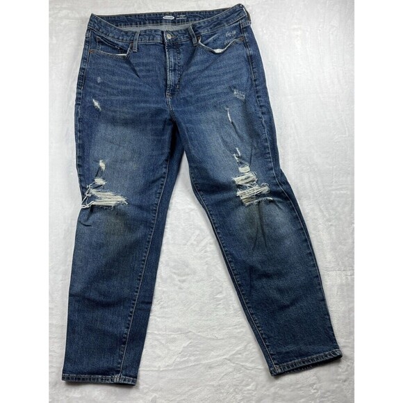 Old Navy O.G. Straight Jeans High Rise Distressed Blue Size 16 - Picture 1 of 8